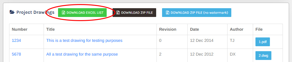 project drawings excel